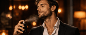 un homme se parfumant avec le meilleur parfum de luxe