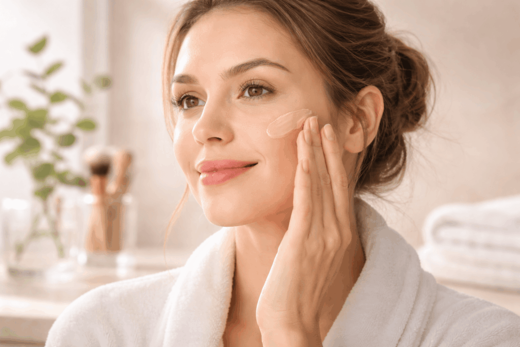 une personne appliquant sur son visage la BB crème