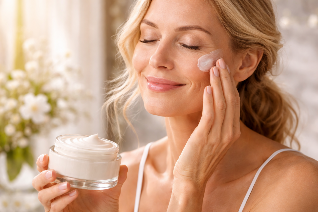 une personne profitant des bienfaits de la crème anti-rides sur peau