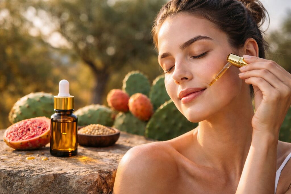 une personne profitant des bienfaits de l’huile de pépins de figue de barbarie