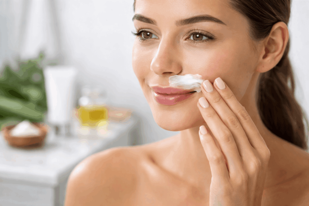 une personne utilisant sa crème anti-repousse poils pour visage