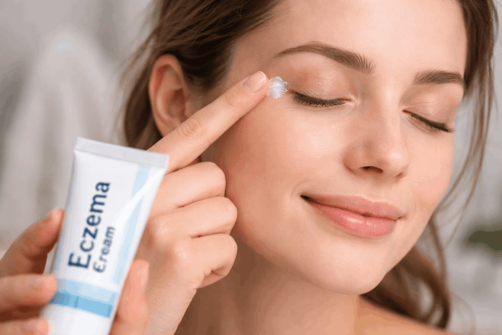 Application délicate de crème pour l'eczéma
