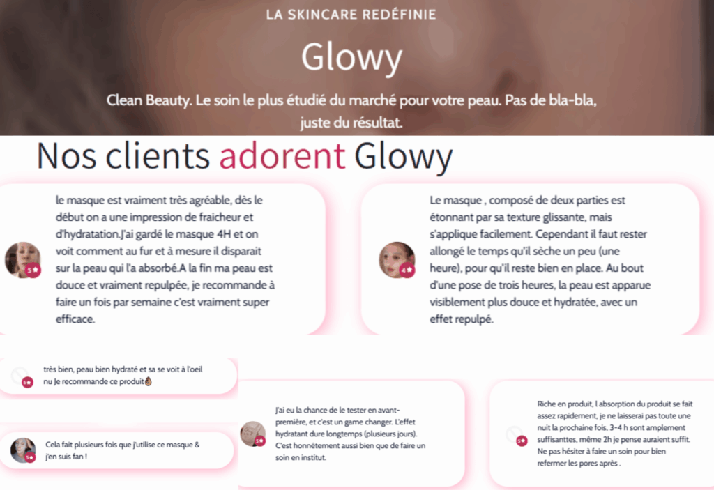 avis des clients sur glowy