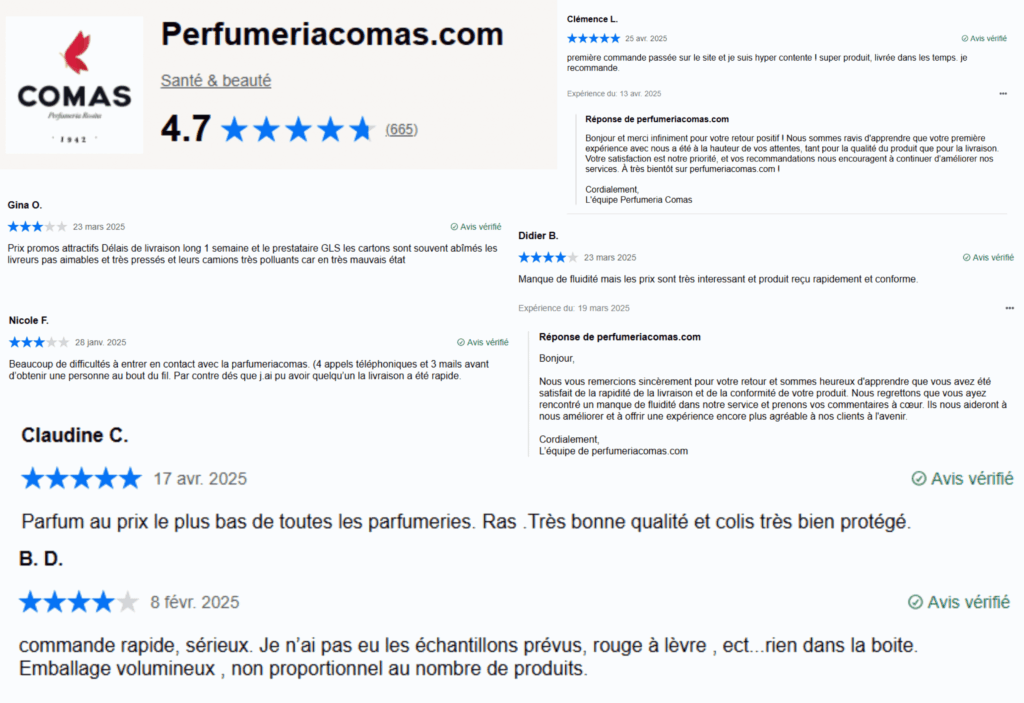 avis des clients sur perfumeria comas