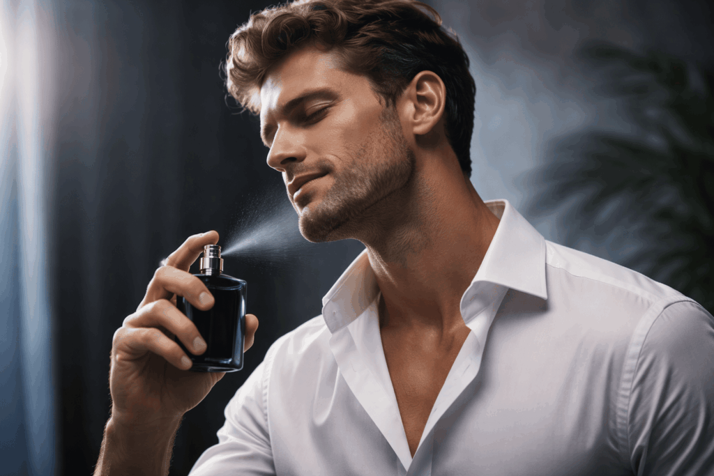 un homme appliquant son parfum Séphora