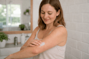 une personne soulagé grâce à la crème pour le psoriasis