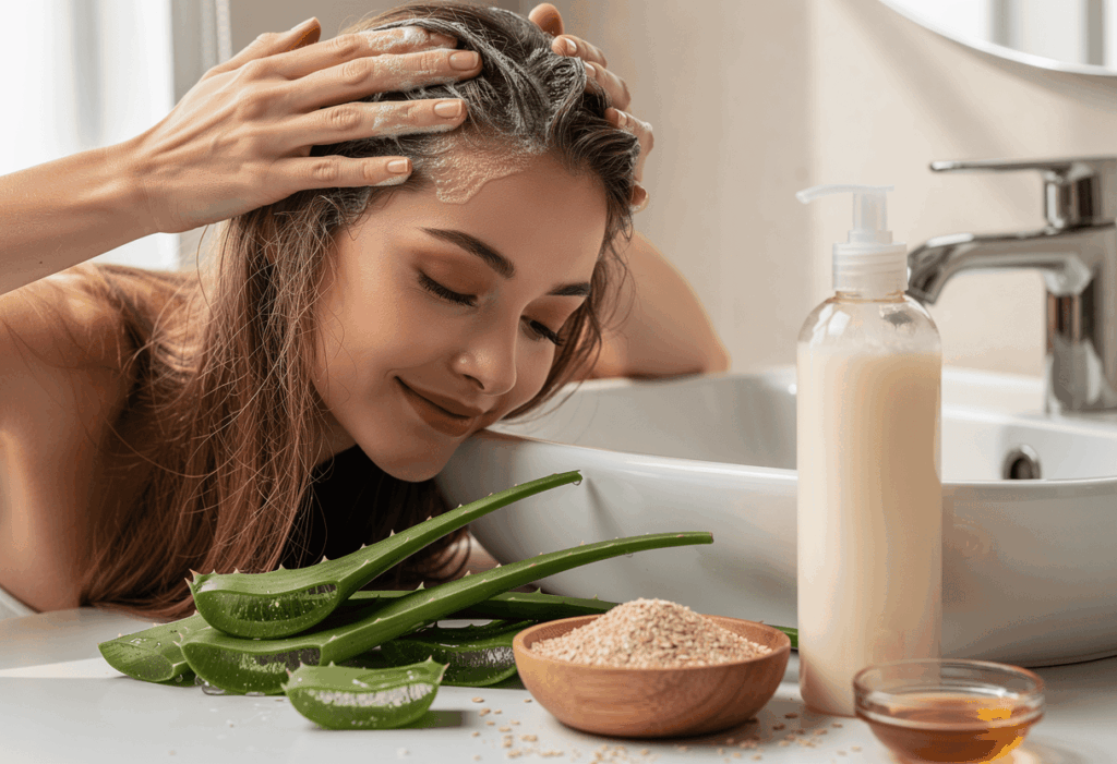 Pour le cuir chevelu sec et irrité un shampoing apaisant