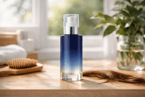 Sérum booster capillaire sur plan de toilette