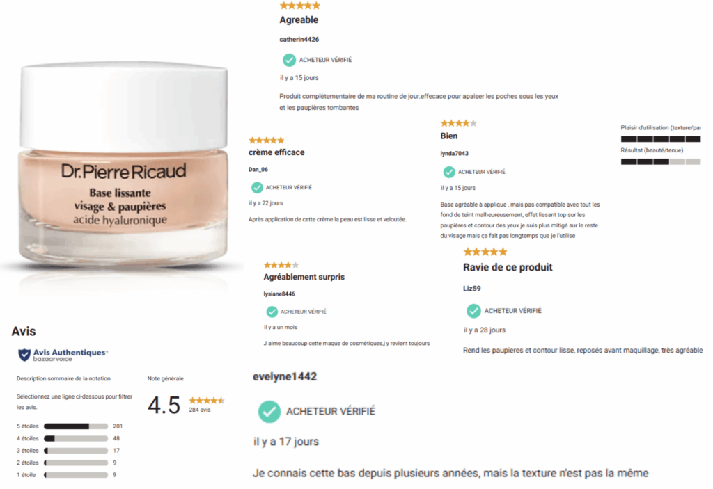avis des clients sur la base lissante Dr Pierre ricaud