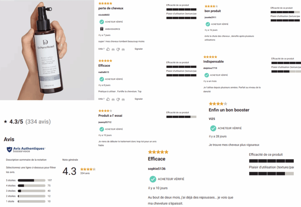 avis des clients sur le booster capillaire Dr Pierre ricaud