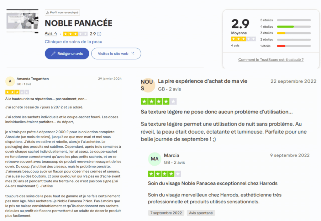 avis des clients sur noble panacea