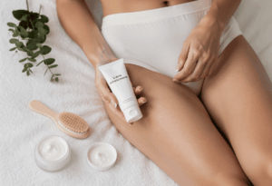 une personne profitant des bienfaits de la crème éclaircissante intime