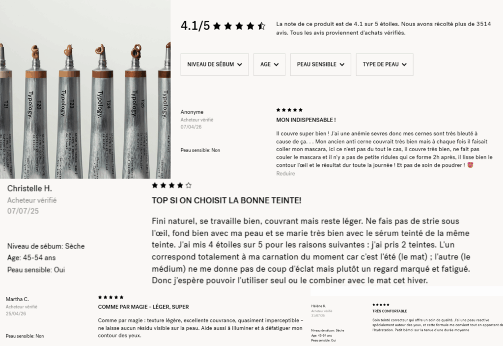 avis des clients sur anti-cernes teinté typology
