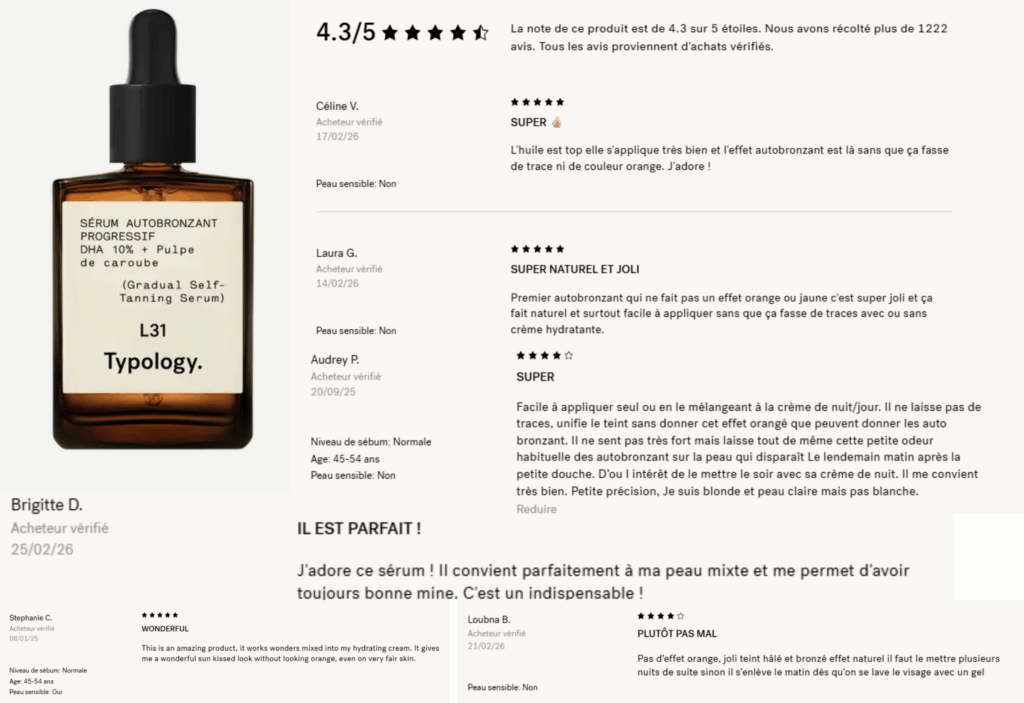 avis des clients sur l'autobronzant typology