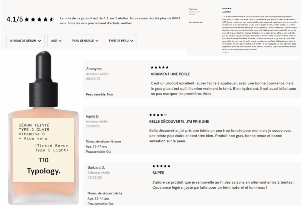 avis des clients sur le sérum teinté typology