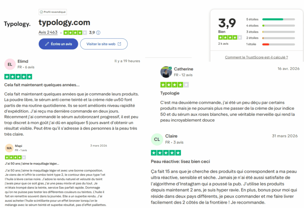 avis des clients sur typology