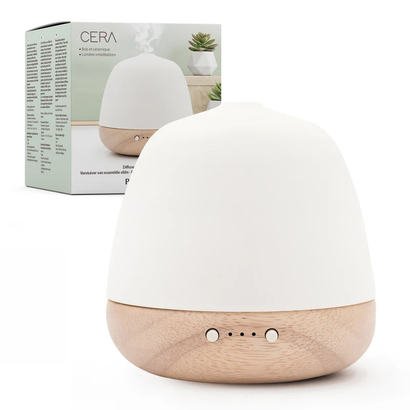Pranarôm Cera diffuseur ultrasonique bois hévéa céramique design italien