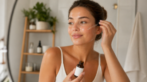 une femme applicant son Autobronzant de la marque Typology