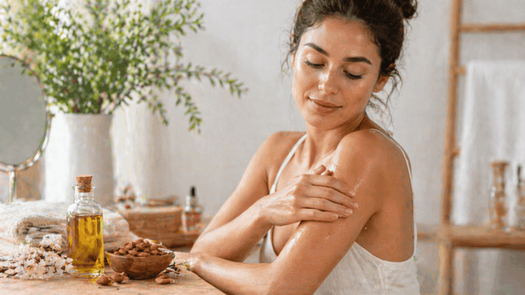 une personne profitant des bienfaits de l'huile d'amande douce