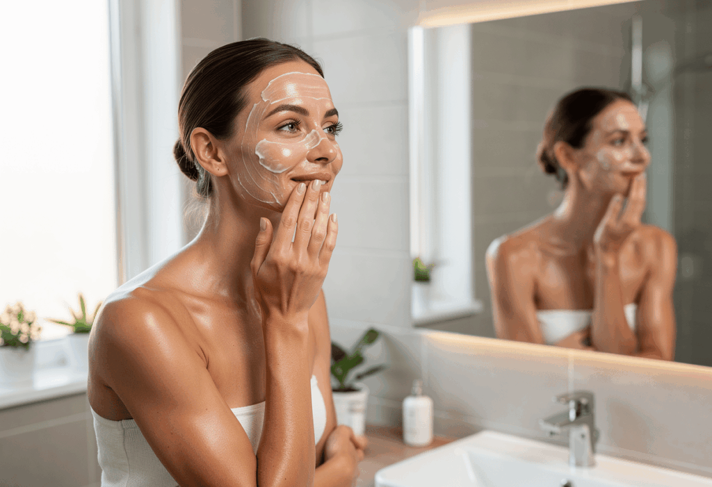 une personne utulisant son masque anti-rides