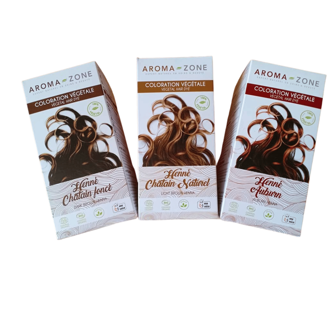 Coloration végétale henné Aroma-Zone boîte de 4 sachets bio