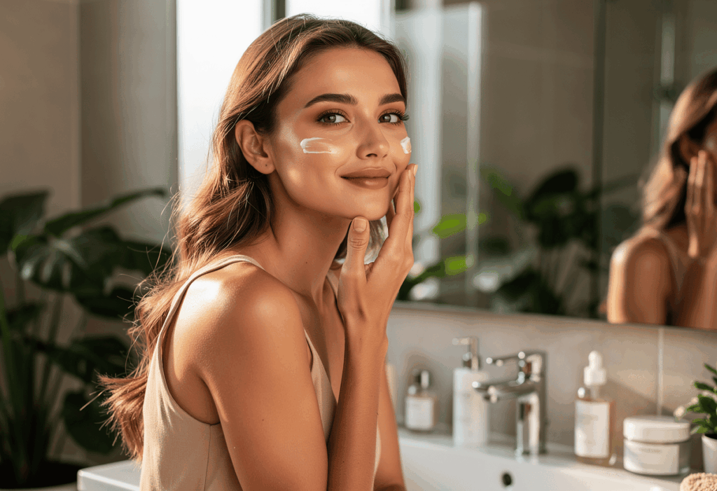 Femme profitant d’une routine beauté naturelle clarins