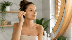 Rituel de soin dans une salle de bain lumineuse