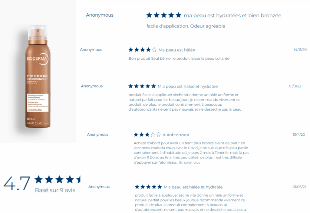 avis des clients sur bioderma autobronzant