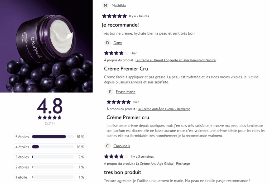avis des clients sur caudalie premier cru