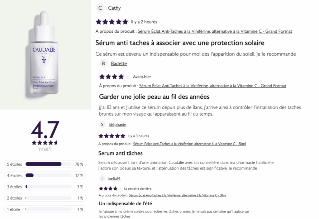 avis des clients sur caudalie vinoperfect