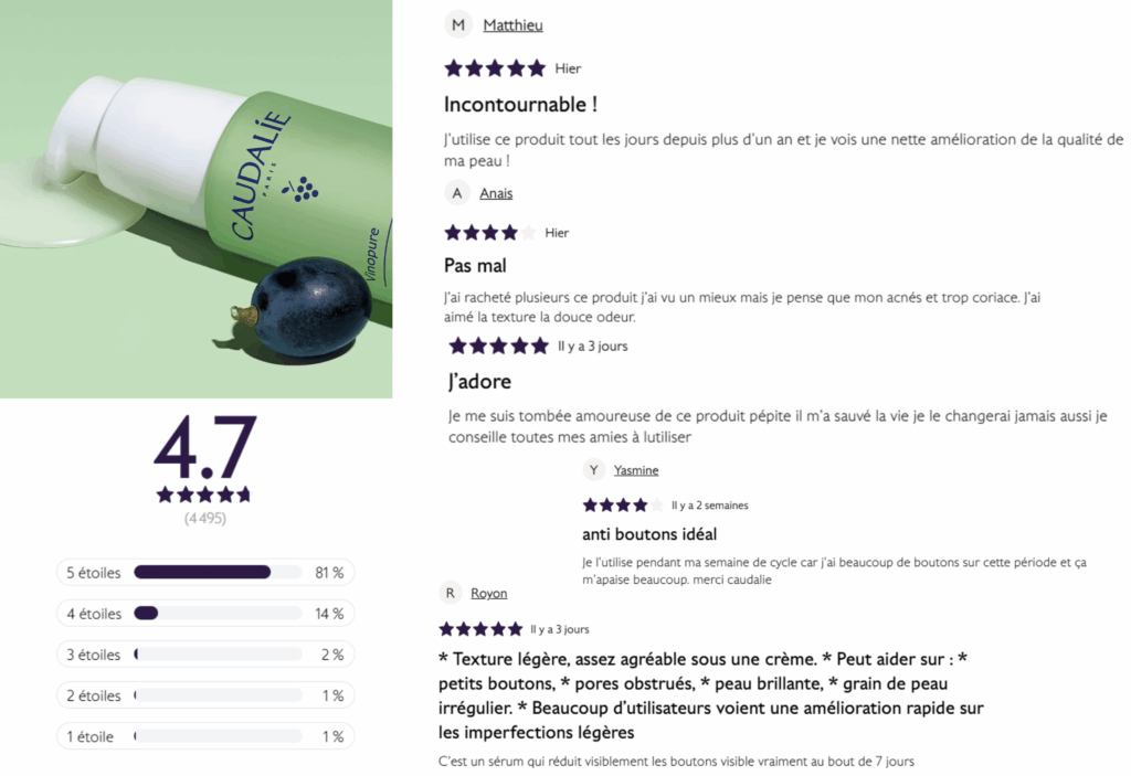 avis des clients sur caudalie vinopure