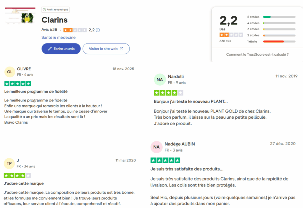avis des clients sur clarins