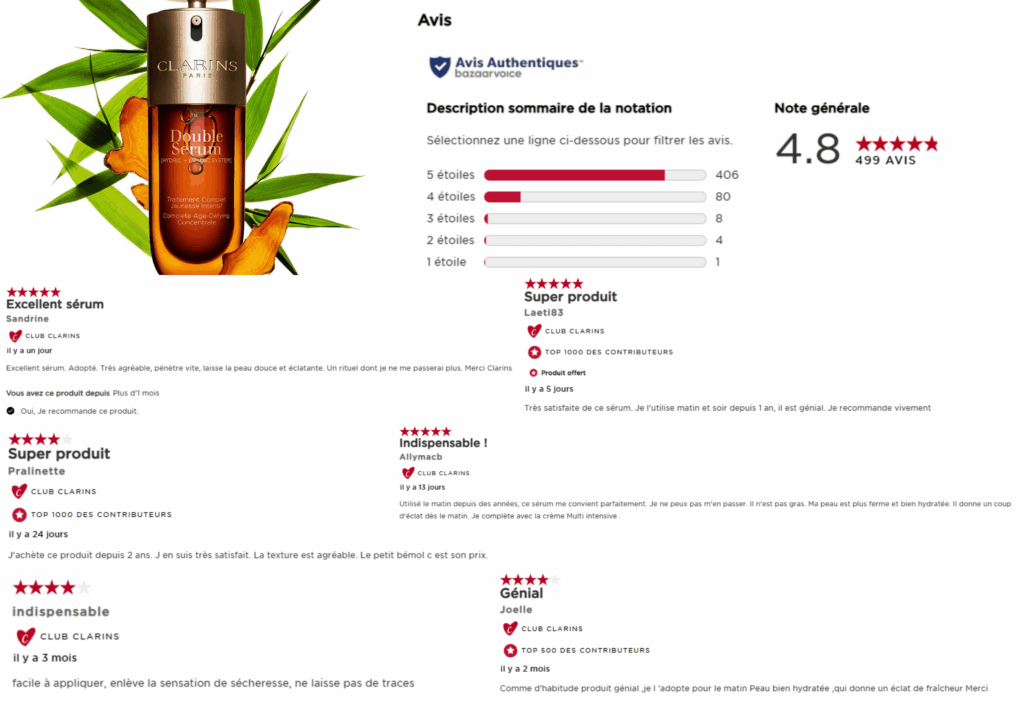 avis des clients sur double sérum clarins