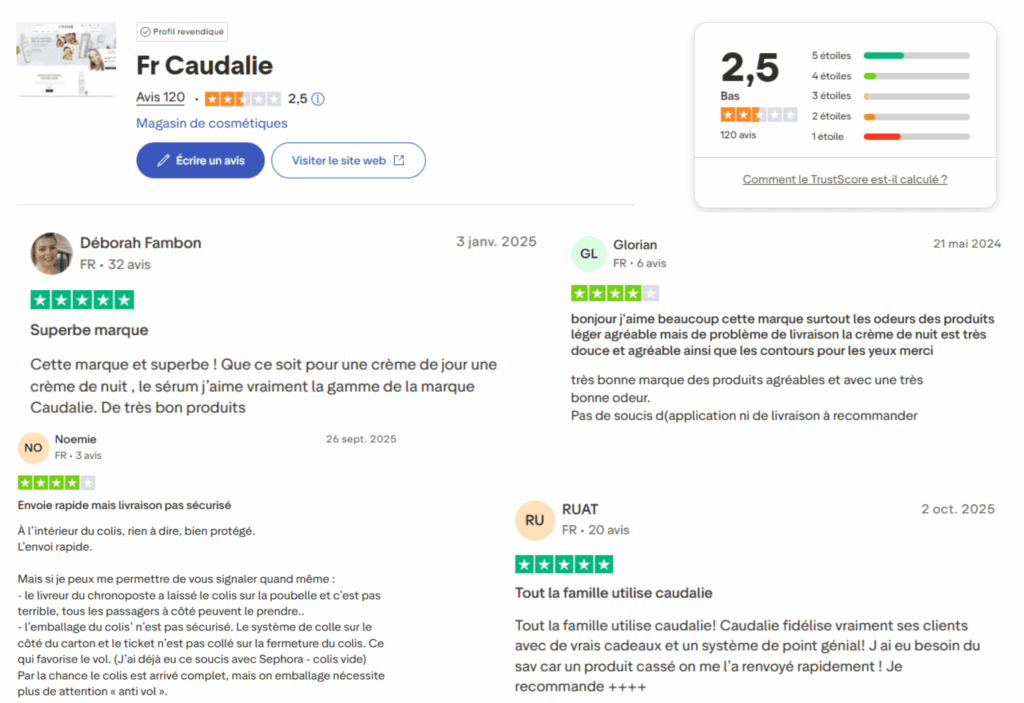 avis des clients sur la marque caudalie