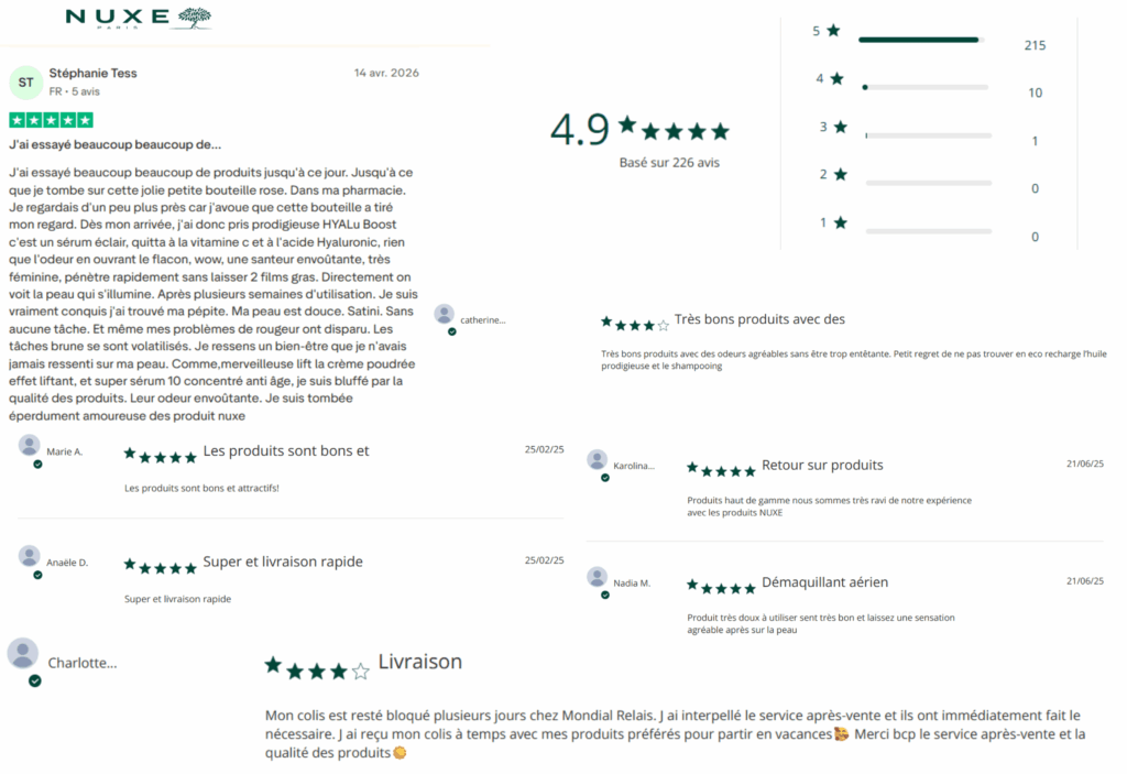 avis des clients sur la marque nuxe