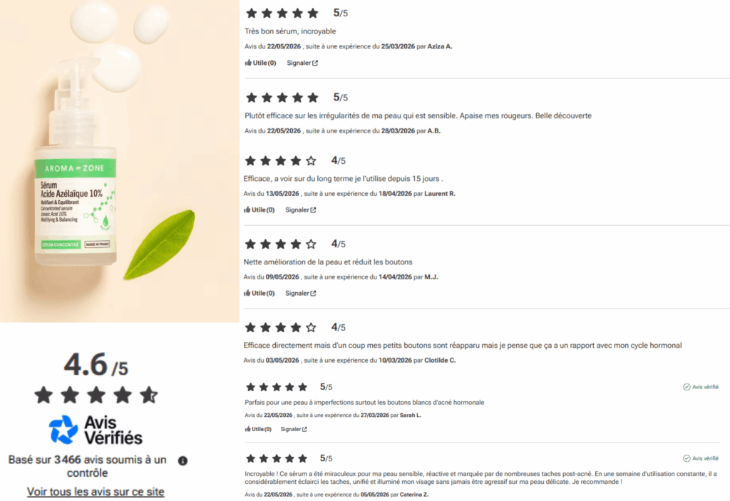 avis des clients sur l'acide azélaïque aroma-zone