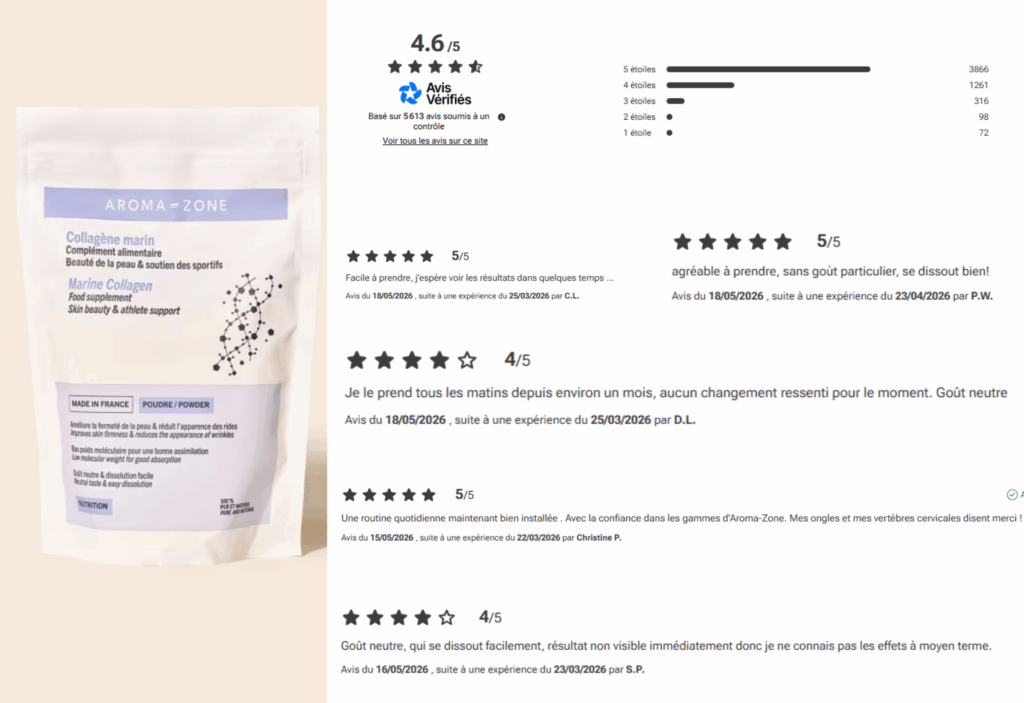 avis des clients sur le collagène Marin Aroma-zone