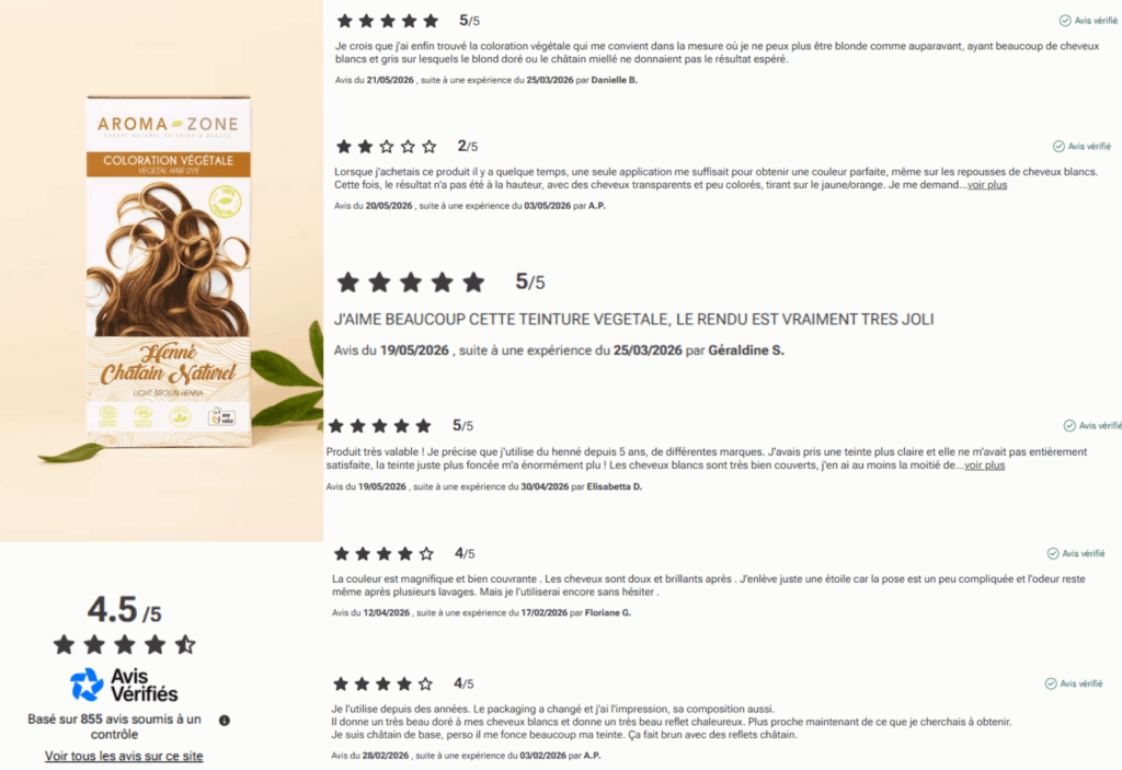 avis des clients sur le henne aroma-zone
