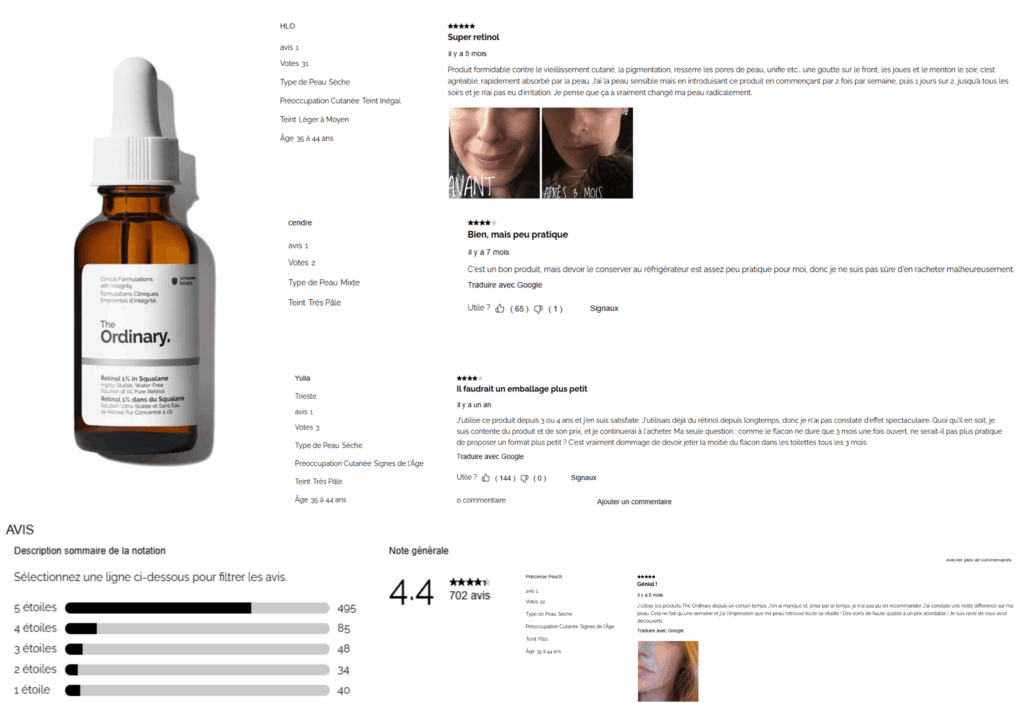 avis des clients sur le rétinol the ordinary