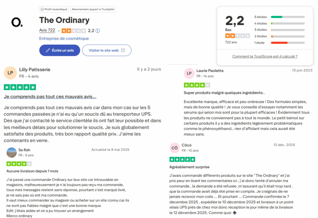 avis des clients sur the ordinary