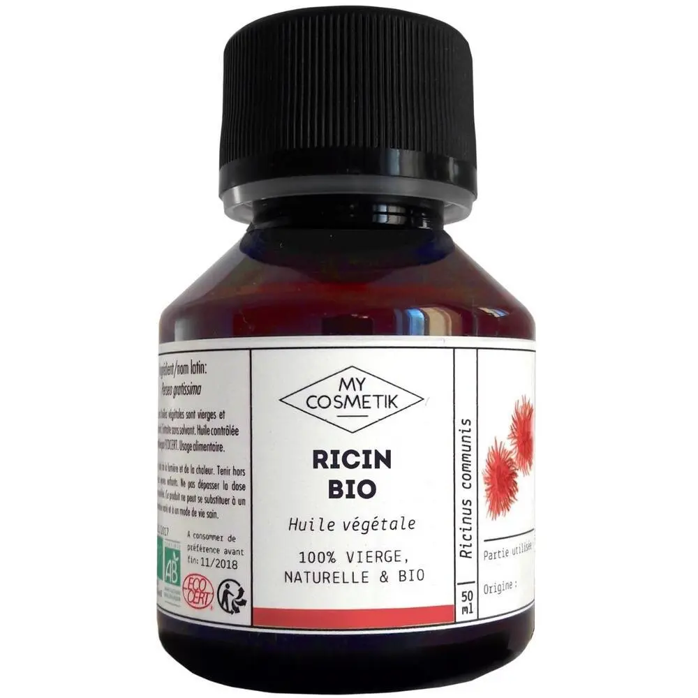 MyCosmetik huile végétale ricin BIO 500ml pressée à froid cheveux cils ongles