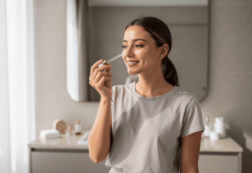 une femme apliquant son produit the ordinary