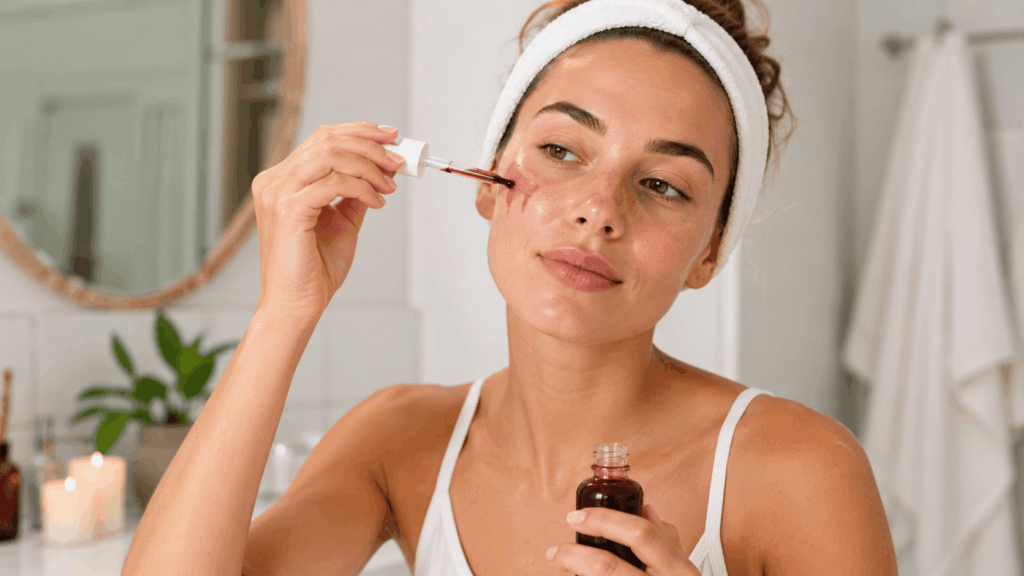 une femme applicant son peeling aha bha the ordinary