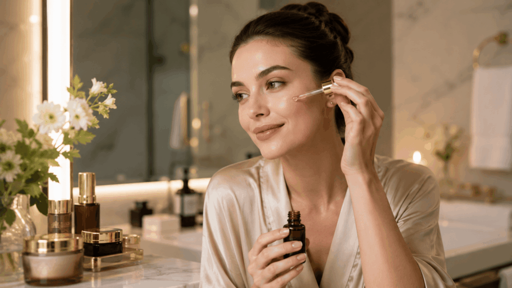 Femme profitant des bienfaits des soins Estée Lauder