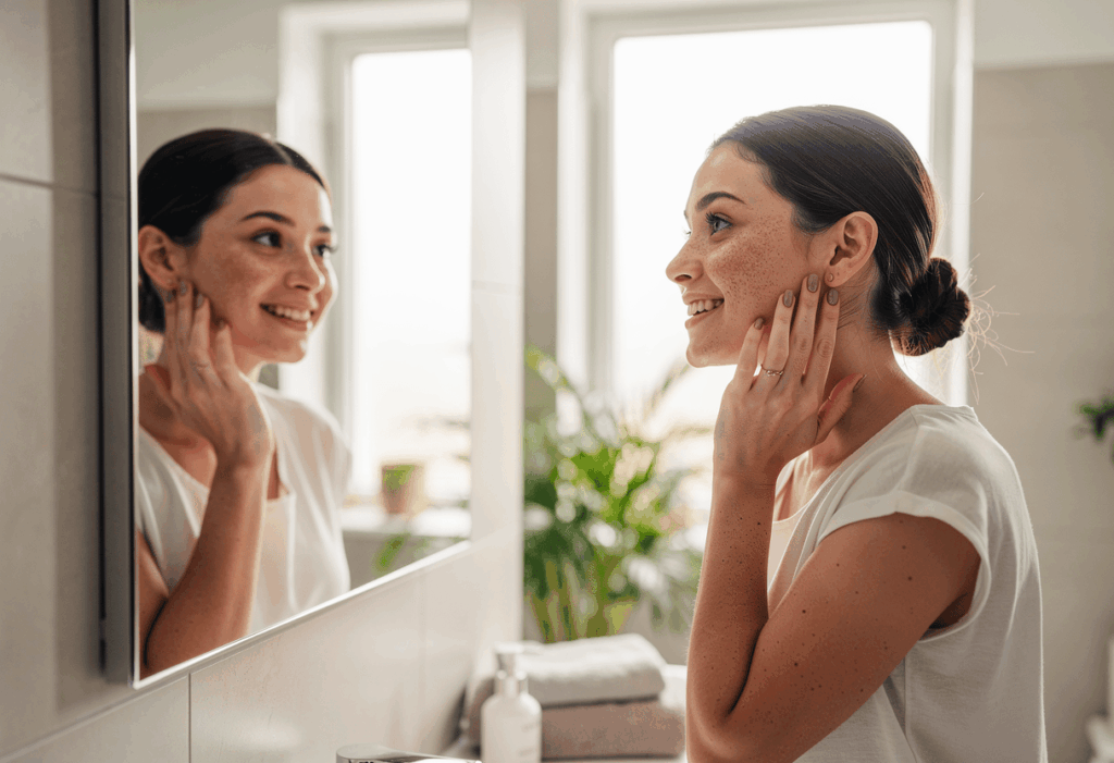 Femme profitant d'une peau plus nette