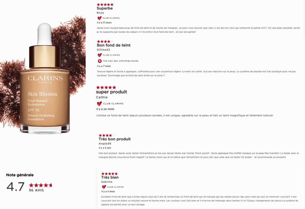 avis des clients sur clarins skin Illusion