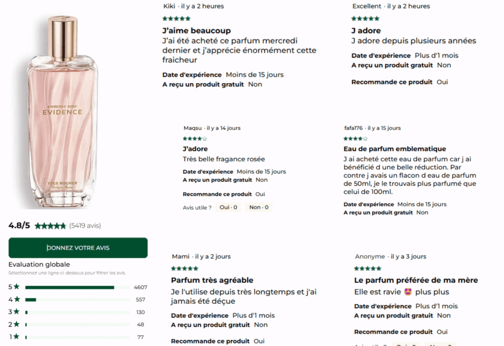 avis des clients sur comme une évidence yves rocher