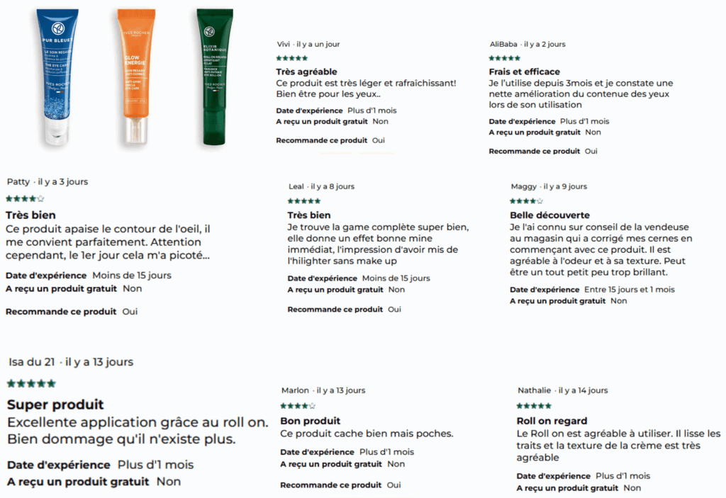 avis des clients sur contour des yeux yves rocher