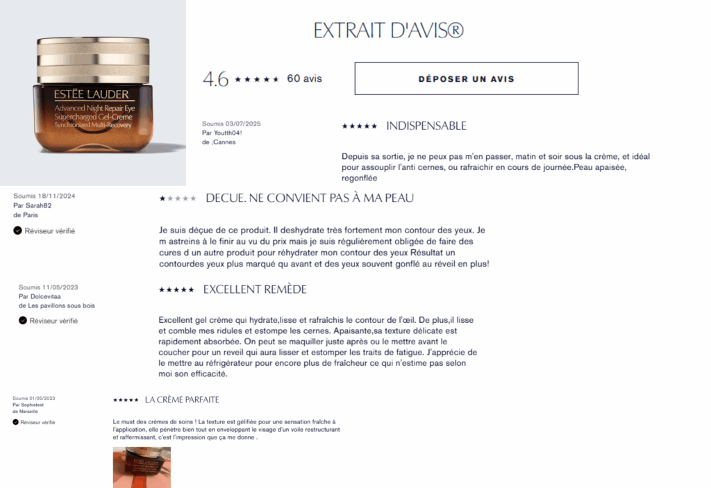 avis des clients sur estée lauder contour des yeux