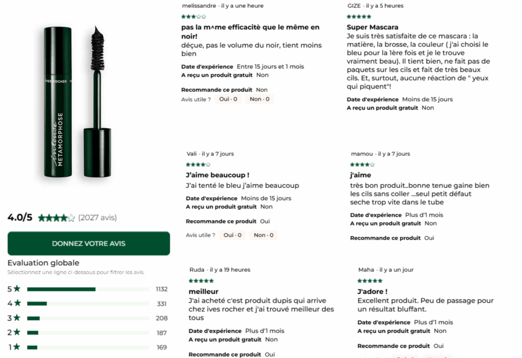 avis des clients sur le mascara yves rocher
